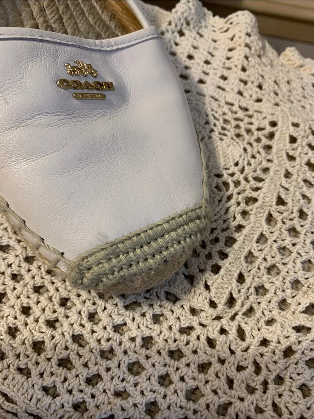 Coach White Leather Espadrille Flats with Gold Logo